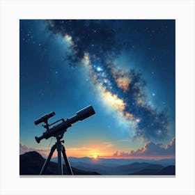 Space Telescope Observing Distant Galaxies, Watercolor Background Of Stars Canvas Print