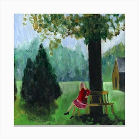 Woman In Red Under A Tree - square painting Anton Maliar green nature landscape people figurative Canvas Print