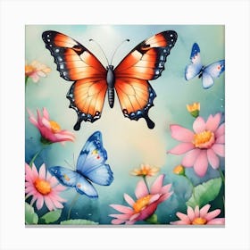Colorful Butterflies And Flowers Canvas Print