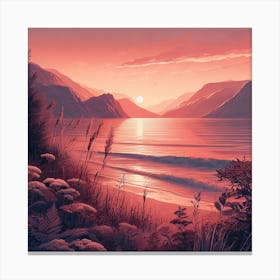 Evening Rosegold Beach at sunset amidst the mountains in an art print 6 Canvas Print