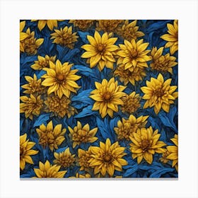 Yellow Flowers In Field With Blue Sky Centered Symmetry Painted Intricate Volumetric Lighting (7) Canvas Print