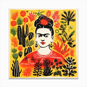 Frida Kahlo Colourful Lino Print Canvas Print