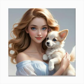 Girl Holding A Dog Canvas Print