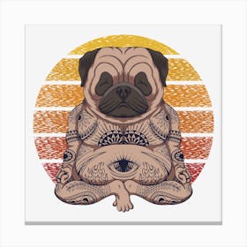 Yoga Pug Dog Sunset Retro Vector Illustration Canvas Print