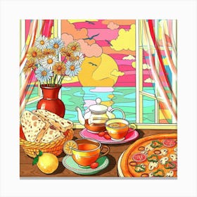 Pizza And Tea On The Window Canvas Print