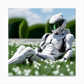 Robot Laying In The Grass 6 Canvas Print