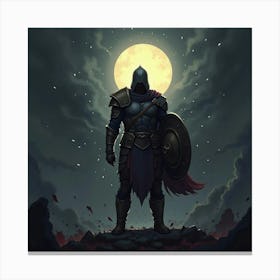 A Warrior With A Glowing Shield Standing Against Darkness 1 Canvas Print