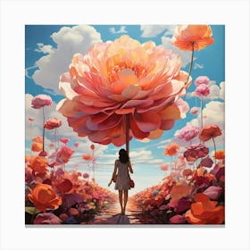 Girl Walking Through A Field Of Flowers paintings art print Canvas Print