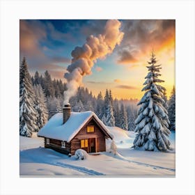 Cabin In The Snow Canvas Print