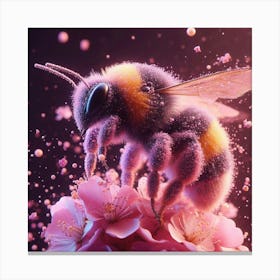 Bee On Pink Flowers Canvas Print