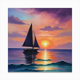 Sailboat At Sunset Paintings Art Print 2 Canvas Print