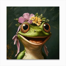 Frog With Flowers 1 Canvas Print