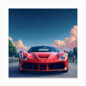 Ferrari Parked Under A Watercolor Starry Night Sky With Soft Clouds 1 Canvas Print