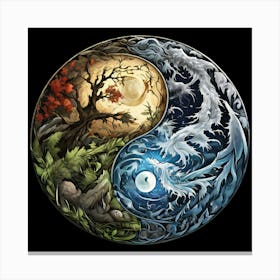 Yin Yang, Yin And Yang Symbol With Natural Elements Representing Balance And Harmony Canvas Print