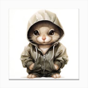 Watercolour Cartoon Chinchilla In A Hoodie 3 Canvas Print