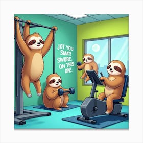 Flux Dev A Humorous Illustration Of A Group Of Sloths Engaging 0 Canvas Print