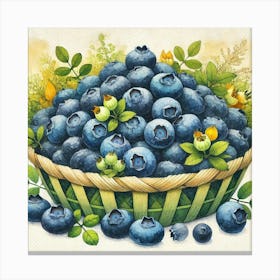 Watercolor's Basket Full Of Blueberries 1 Canvas Print