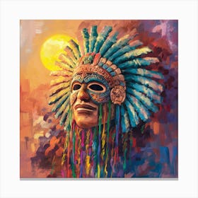 Aztec Mask At Sunset Canvas Print