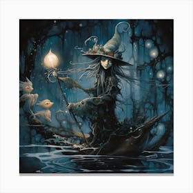 Witch In A Boat Canvas Print