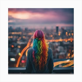 Rainbow Haired Girl overlooking the city Canvas Print