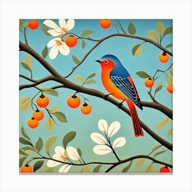 Russian Lubok Art, Bird On a Branch, folk art, 108 Canvas Print