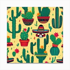 Mexican Cactus Pattern 23 Canvas Print