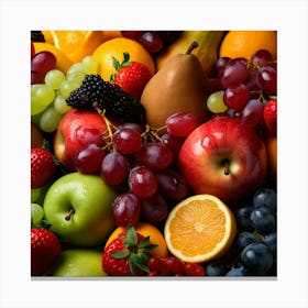 Fresh Fruits Apples Black Berries And Grapes Canvas Print