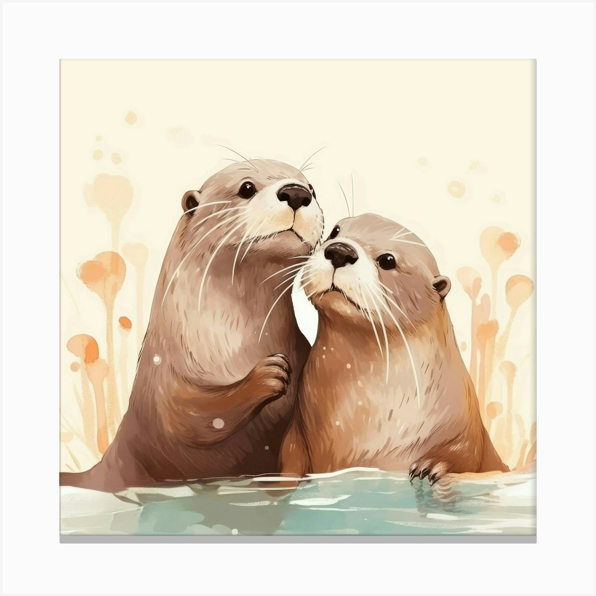 Otter Lovers Canvas Print by Aloke Design