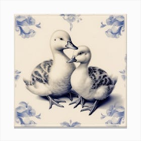 Ducklings Delft Tile Illustration 2 Canvas Print