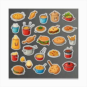 Cartoon Food Stickers Canvas Print