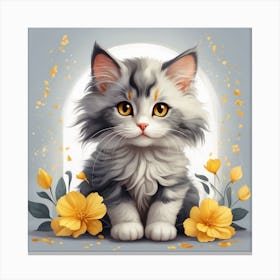 Cute Kitten With Flowers Canvas Print