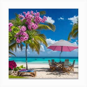 Tropical Beach With Umbrella Canvas Print