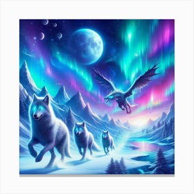 Snowy Wolf Pack Family 6 Canvas Print