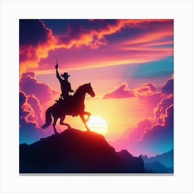 Silhouette Of Cowboy On Horseback Canvas Print