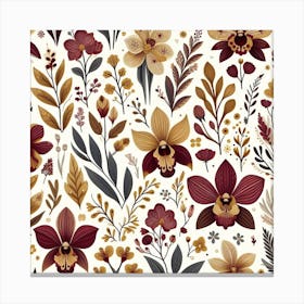 Scandinavian style,Pattern with yellow and burgundy Orchid flowers 1 Canvas Print