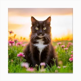 Cat In Flowers Canvas Print