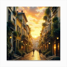 Sunset On A Cobblestone Street Canvas Print