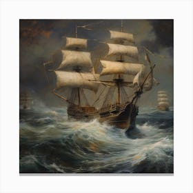 Sailing Ship In Rough Seas 1 Canvas Print