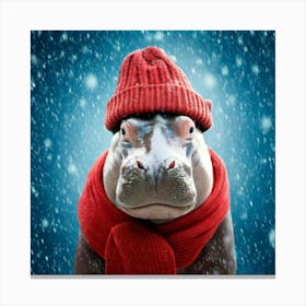 Firefly Picturesque, Winter, Wonderland, Heart Melting, Adorable, Hippo, Cozy, Knit, Cap, Scarf, Fal (1) Canvas Print