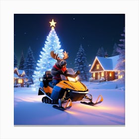 Snowmobile With Reindeer Canvas Print