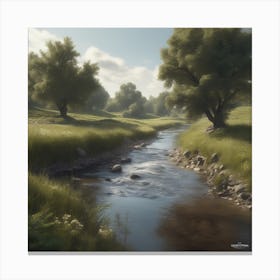 Stream In The Grass 5 Canvas Print