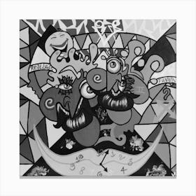 Abstract Figurative / Black & White / Zodiac Sign Gemini / 40x40cm Canvas Print