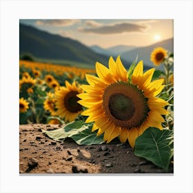 Sunflowers In The Field 1 Canvas Print