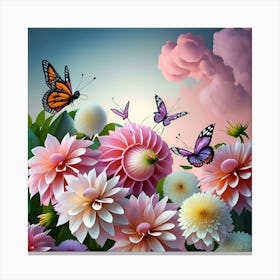 Flowers And Butterflies 1 Canvas Print