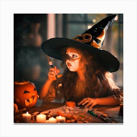 Little Girl In A Witch Hat Canvas Print