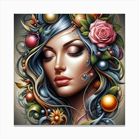 Girl With Flowers On Her Head 1 Canvas Print