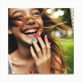 Young Girl With Colorful Nail Polish Canvas Print