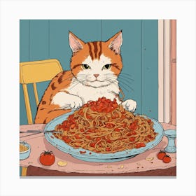 Cat Eating Spaghetti 1 Canvas Print