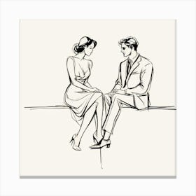 Couple Sitting On A Bench Canvas Print