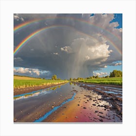 Rainbow Over A Puddle Canvas Print